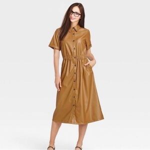 Who What Wear Tan Midi Dress with Buttons